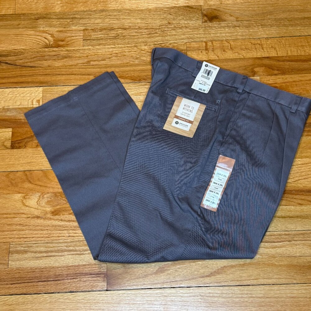 HAGGAR  38 X 29 Classic Fit Pleated Pleat Pants MOONSTRUCK Trousers Khaki NEW